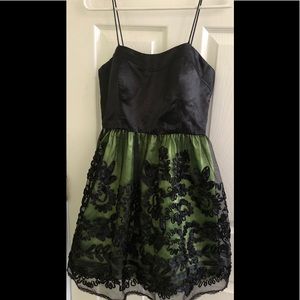 Black satin and lace green underlay dress